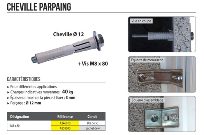 CHEVILLE PARPAING + VIS 8*80 SACHET DE 4