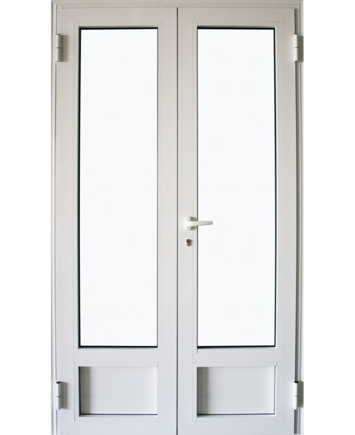 EA - PORTE ALU VITREE BAS PLEIN 2 BATTANTS BLANC 1190*2140