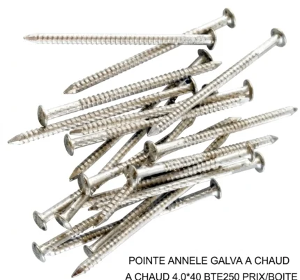 POINTE ANNELE GALVA A CHAUD 4.0*40 BTE250  PRIX/BOITE