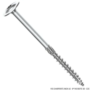 VIS CHARPENTE INOX A2 - 8*140 BOITE 50 - C2C
