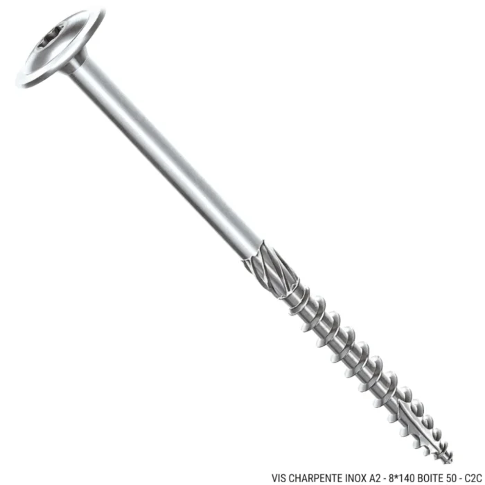 VIS CHARPENTE INOX A2 - 8*140 BOITE 50 - C2C