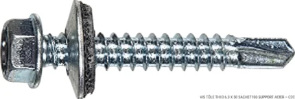 VIS TÔLE TH10 6.3 X 50 SACHET100 SUPPORT ACIER - C2C
